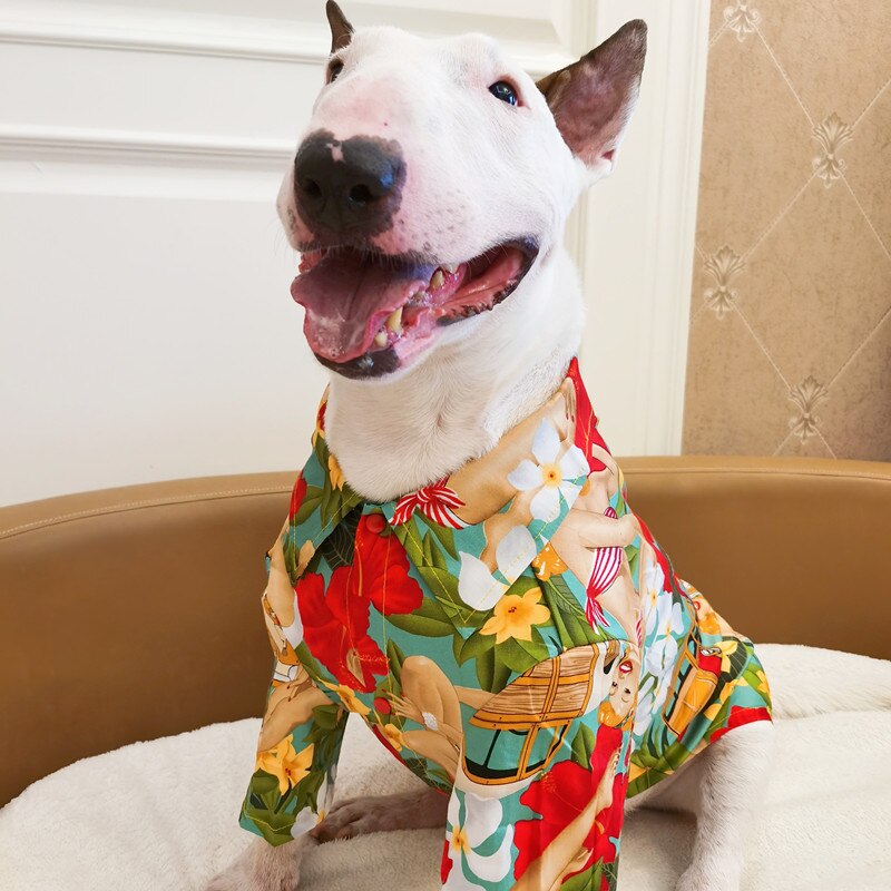 Bull Terrier – vêtements fins pour animaux de compagnie, motif de chat et chien hawaïen, chemises pour animaux de compagnie, chiot, grand chien