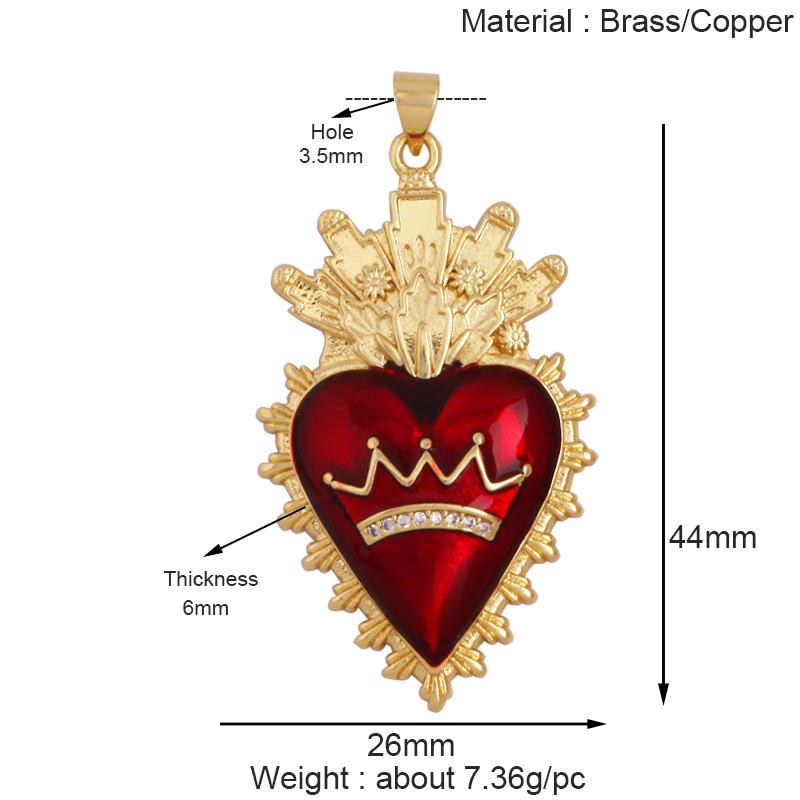 Colgante con dije de corazón de amor victoriano rojo sagrado fino a la , cuentas de cristal de semillas coloridas de estilo bohemio, suministro de collar de joyería L95: Rojo