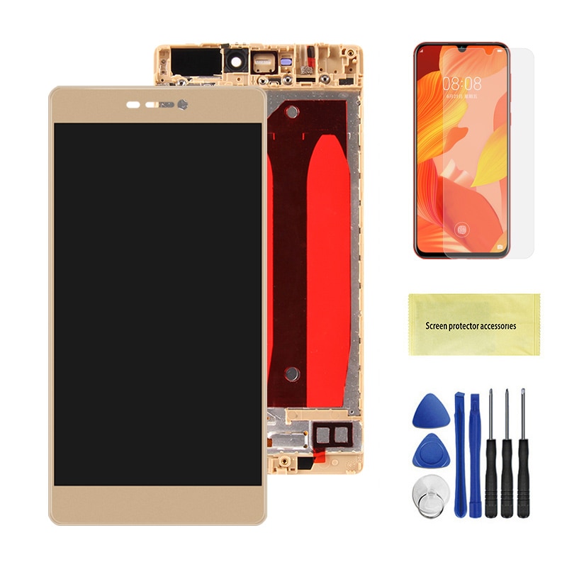 ORIGINAL P8 LCD For HUAWEI P8 Display Touch Screen Replacement with Frame For HUAWEI P8 LCD Display GRA L09 gra-l09 gra-ul10: Gold With Frame