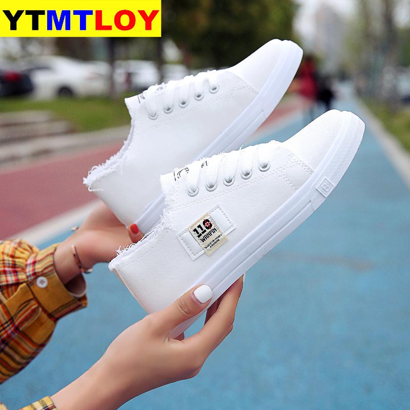 Canvas skor kvinna snörning vår/höst sneakers för tjejer denim solid blå/vita fritidsskor tennis