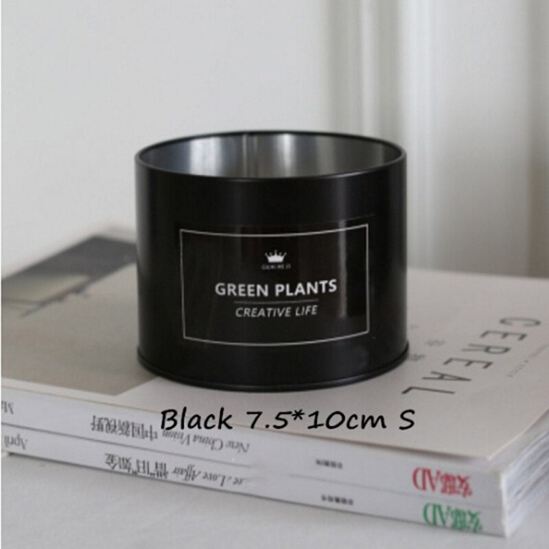 Maceta de Metal para jardín, maceta de hierro suculenta, contenedor de almacenamiento, maceta decorativa para jardín, flor Artificial, oro rosa, plata, negro, 27: Carbon Black 7.5CM