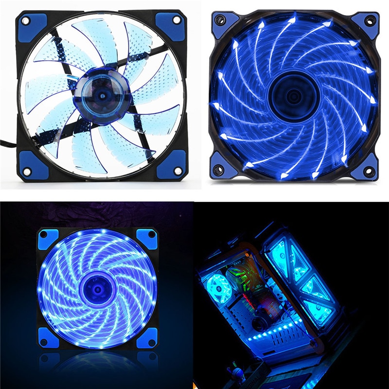 120mm 15 led ultra hiljainen tietokone pc kotelo tuuletin 15 lediä 12v kuminen hiljainen molex liitin 3 / 4 pin plug tuulettimet jäähdytin