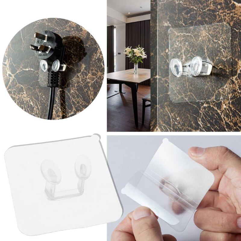Adhesive Plug Holder Wire Cord Hanger Organizer Hooks Rack Wall Transparent Home