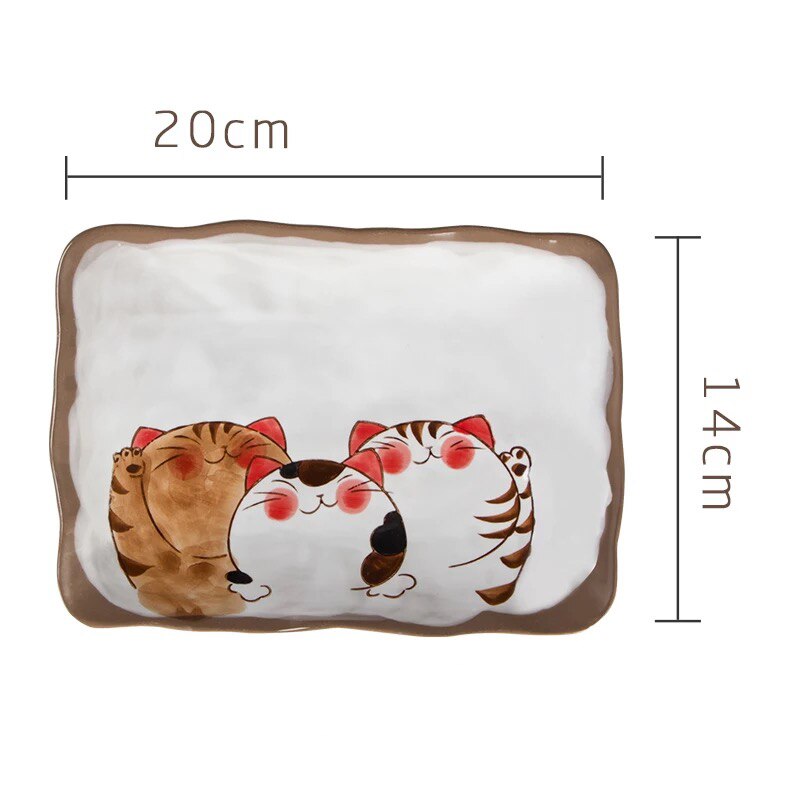 Japanese Hand-painted Ceramic Cute Cartoon Cat Tableware Set Soup Noodle Bowl Fish Dish Family Dinner Steak Tableware: 8 Inch Square plate