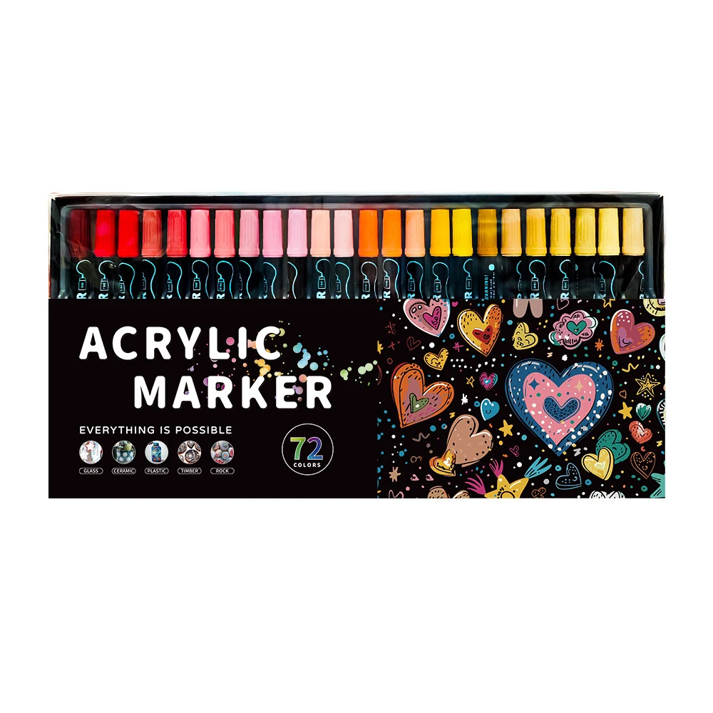 12–72 Farben Acryl-Gouache-Farbstifte, Pinsel-Zeichenmarker-einstellen für professionelle Künstler, freundlicher, Graffiti-Stoffmarker mit zwei Spitzen: Licht Grau