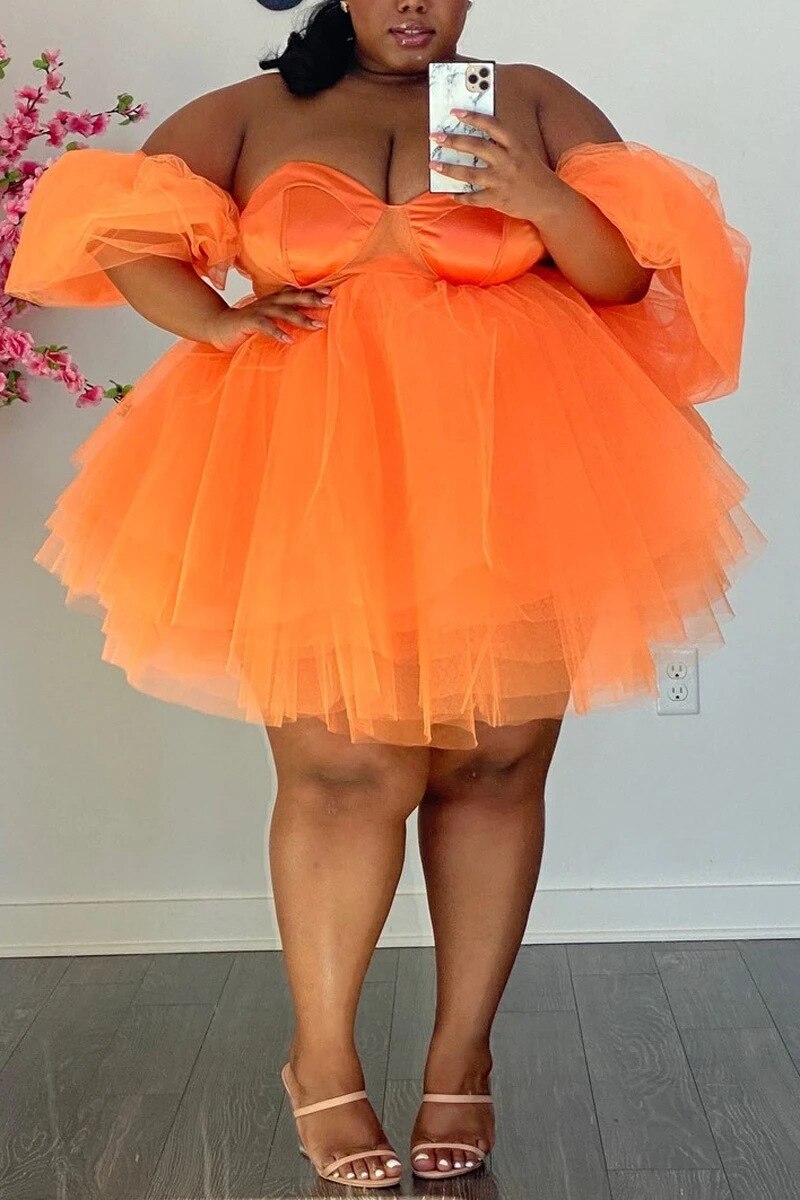 Wmstar plus size festklänningar kvinnor 5xl sexiga v-ringade mesh födelsedagskläder miniklänning sommar: 5xl / Orange
