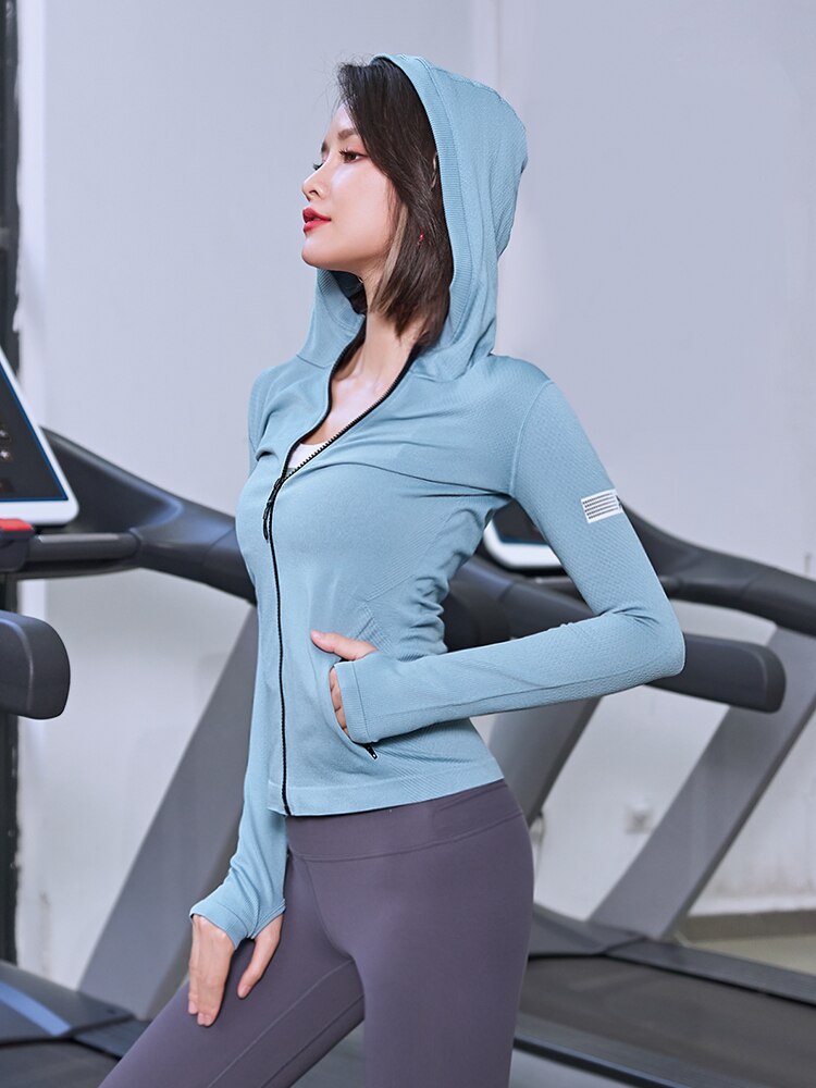 Sportsjakke kvinder efterår / vinter udendørs løbende tætsiddende lynlås jakke jakke afslappet hætteklædt træningstøj