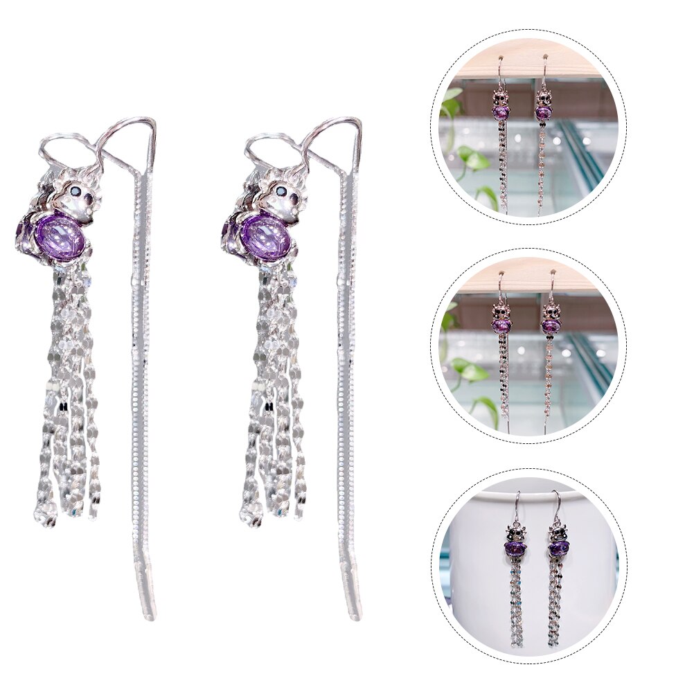 1 Paar Lange Tassel Shiny Delicate Zilveren Oor Hangers Vee Oorbellen Oor Danglers