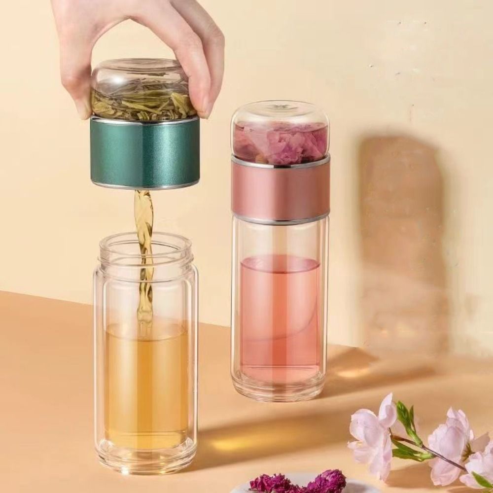Drinkware 350ml Glass Tea Water Bottle Double Layer with Tea Filter Tea Infuser Bottle Leak Proof Flower Tea Cup Tea Brewing