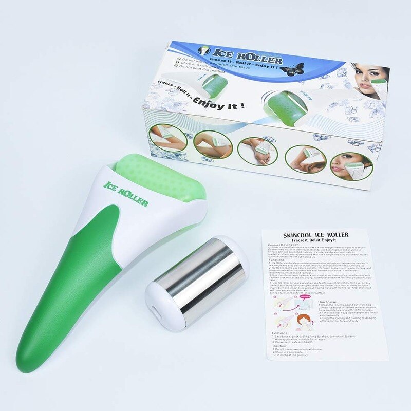 Rouleau de glace pour Massage du visage, Anti-âge, lifting de la peau, soulagement de la douleur, refroidissement des yeux, du corps, gel Facial, Massage Spa: green