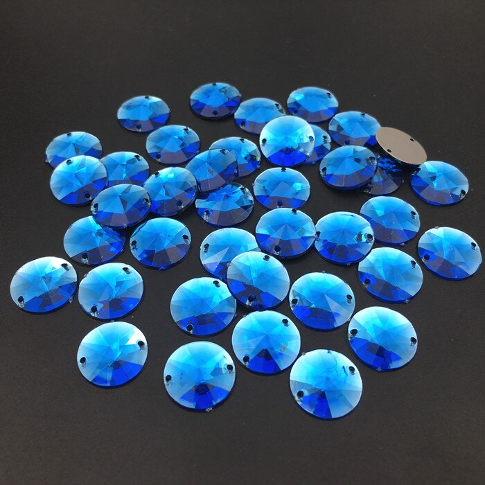 14mm 50 stuks Ronde Naaien Acryl Rhinestone Naai Op Punt Facet Kristallen Plaksteen Twee Gaten Rivoli Naai-On kledingstuk Stenen: sapphire
