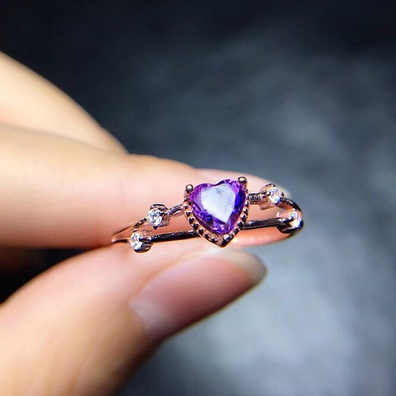 Huitan proposta romantica anelli per gioielli da donna con anello di fidanzamento in pietra CZ a forma di cuore viola brillante regalo in oro rosa