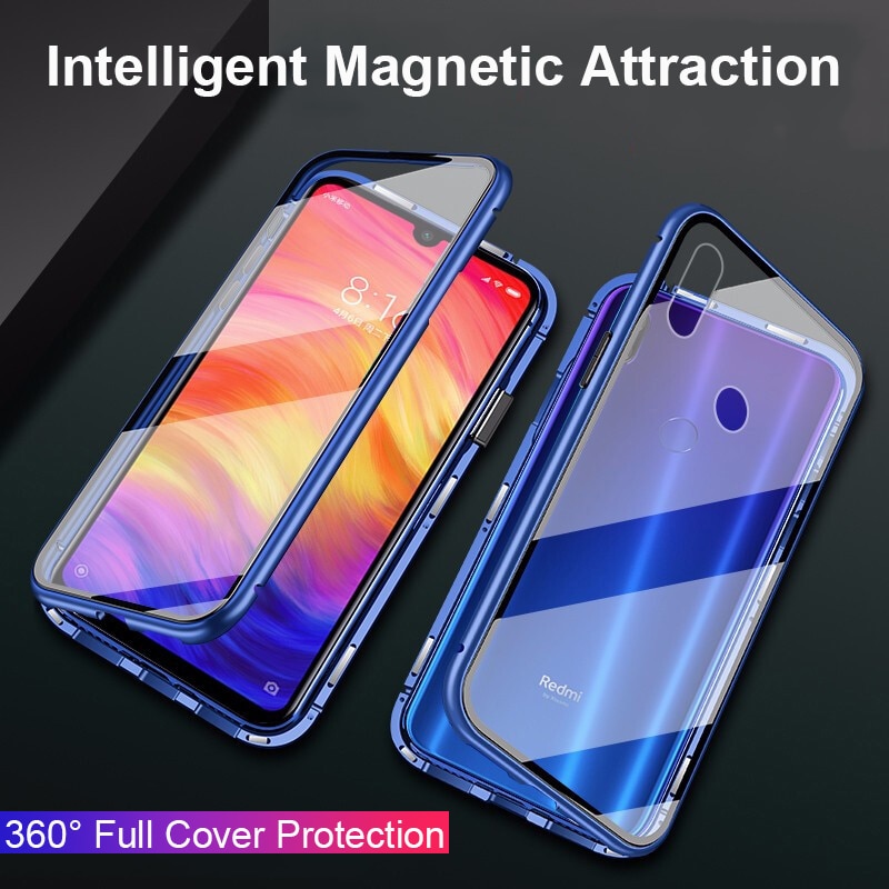 Magnetische Adsorption Metall Fall Für Xiaomi redmi Hinweis 7 8 Pro Gehärtetem Glas Magnet Abdeckung redmi 8 8a note8 note7 zurück Coque Fall