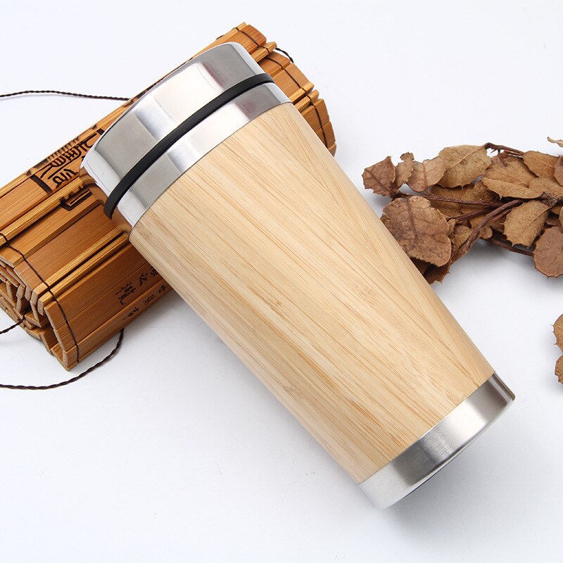 450ml kaffekrus i rustfrit stål med bambus-rejse med lækagesikker, isoleret termokande miljøvenligt træ