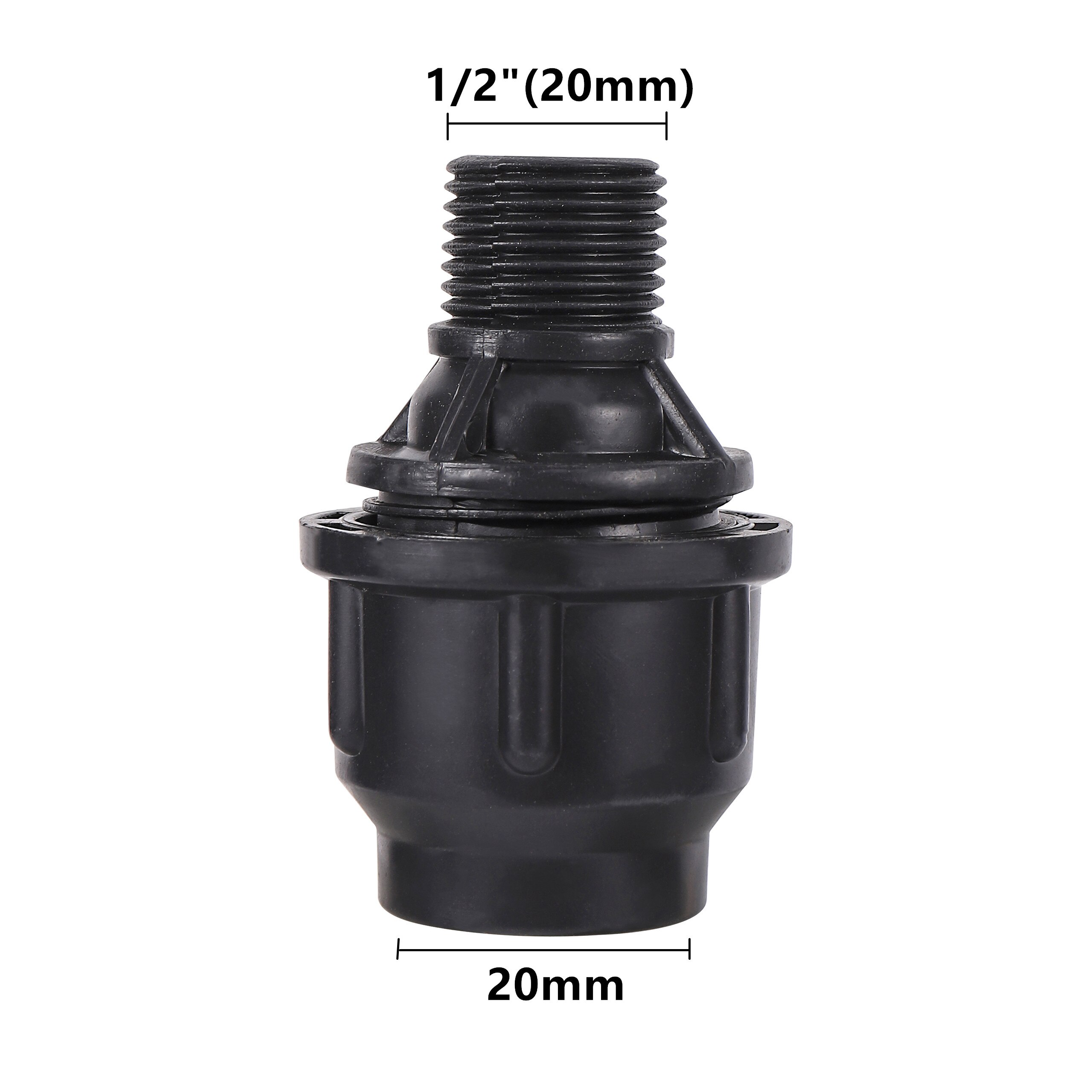 Musta pe vesiputki suora alennusliitin 20/25/32/40/50mm pe pvc putkiliittimet 1/2 &quot; 3/4 &quot; 1 &quot; 1.2 &quot; 1.5 &quot; uroskierreadapteri: 1 i 2 tuumaa  x 20