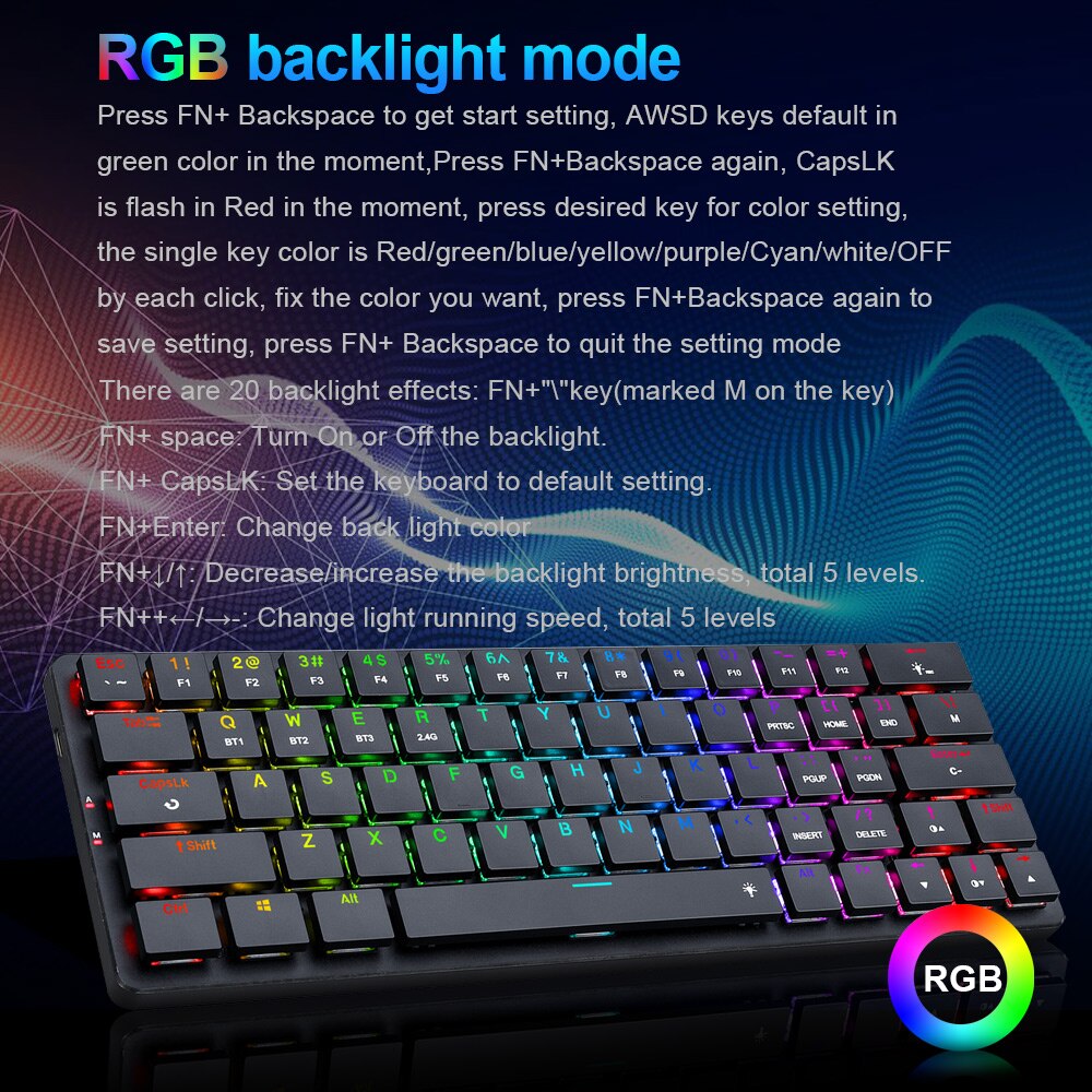 REDRAGON Elise Pro K624P RGB Super slim Mechanical Gaming Keyboard USB Surpport Bluetooth wireless 2.4G 63 Keys for Compute PC