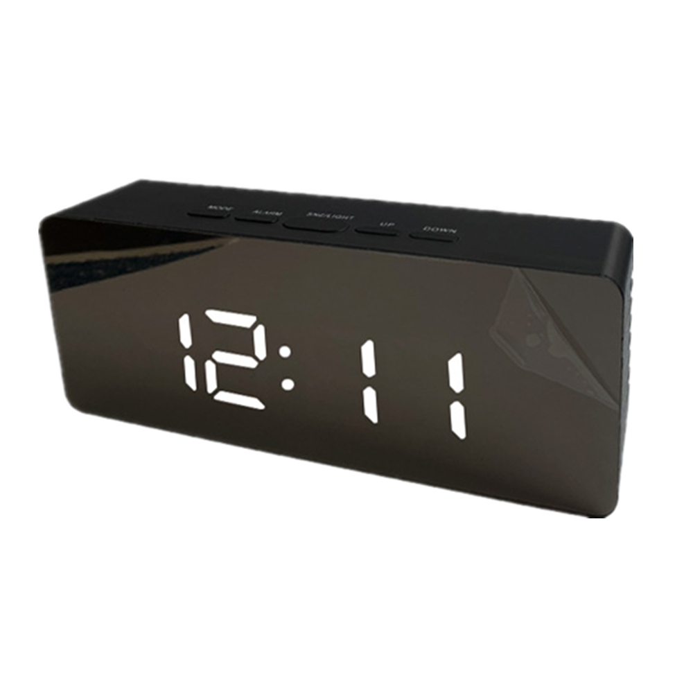 Led Spiegel Wekker Thermometer Digital Display Usb Dimbare Snooze Temperatuur Night Modus Licht Geheugenfunctie Bureauklok: Black