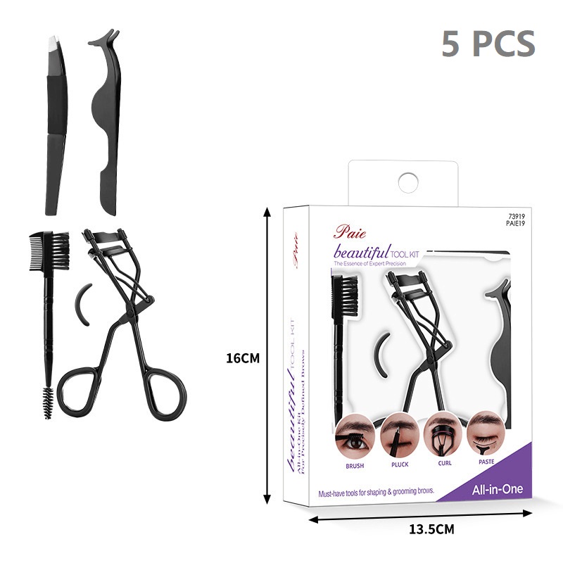 Kit de sourcils avec recourbe-cils 5 pièces, pince à épiler brosse à cils pour femmes