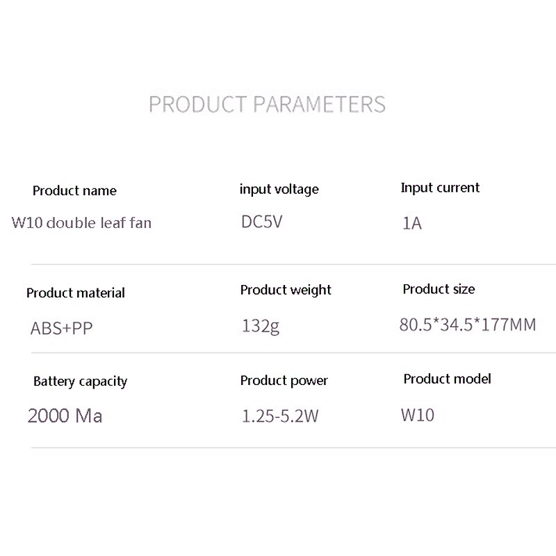 2000MAh Handheld Fan W10 Double Leaf Fan Lazy Desktop Mini USB Night Light Electric Fan(White)