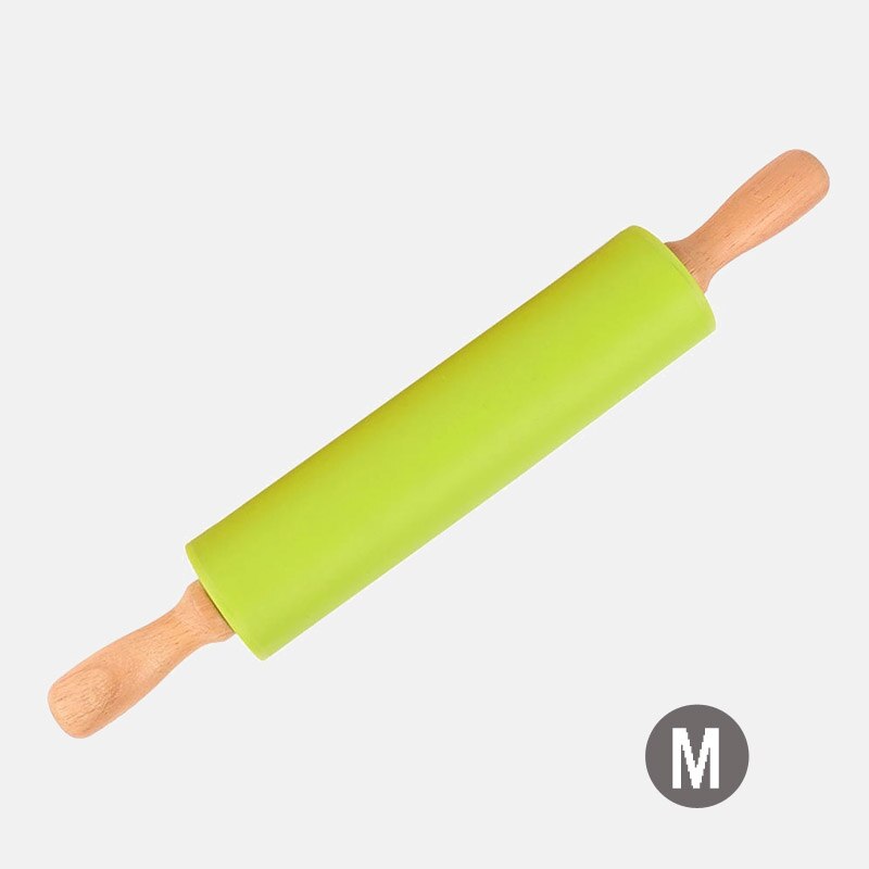 S M Siliconen Deegroller Deeg Meel Roller Non-stick Houten Handvat Keuken Bakken Koken Tools Kerst Rolling pin: Green M