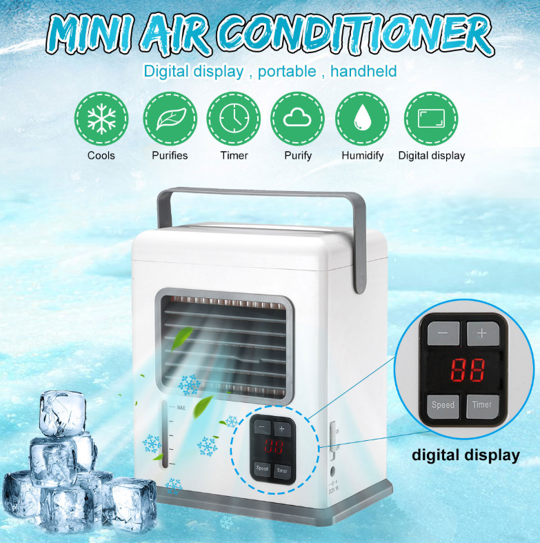 Oplaadbare Draagbare Airconditioner Conditioning Usb Mini Luchtkoeler Digitale Display Handheld Luchtkoeling Ventilator Voor Office Home