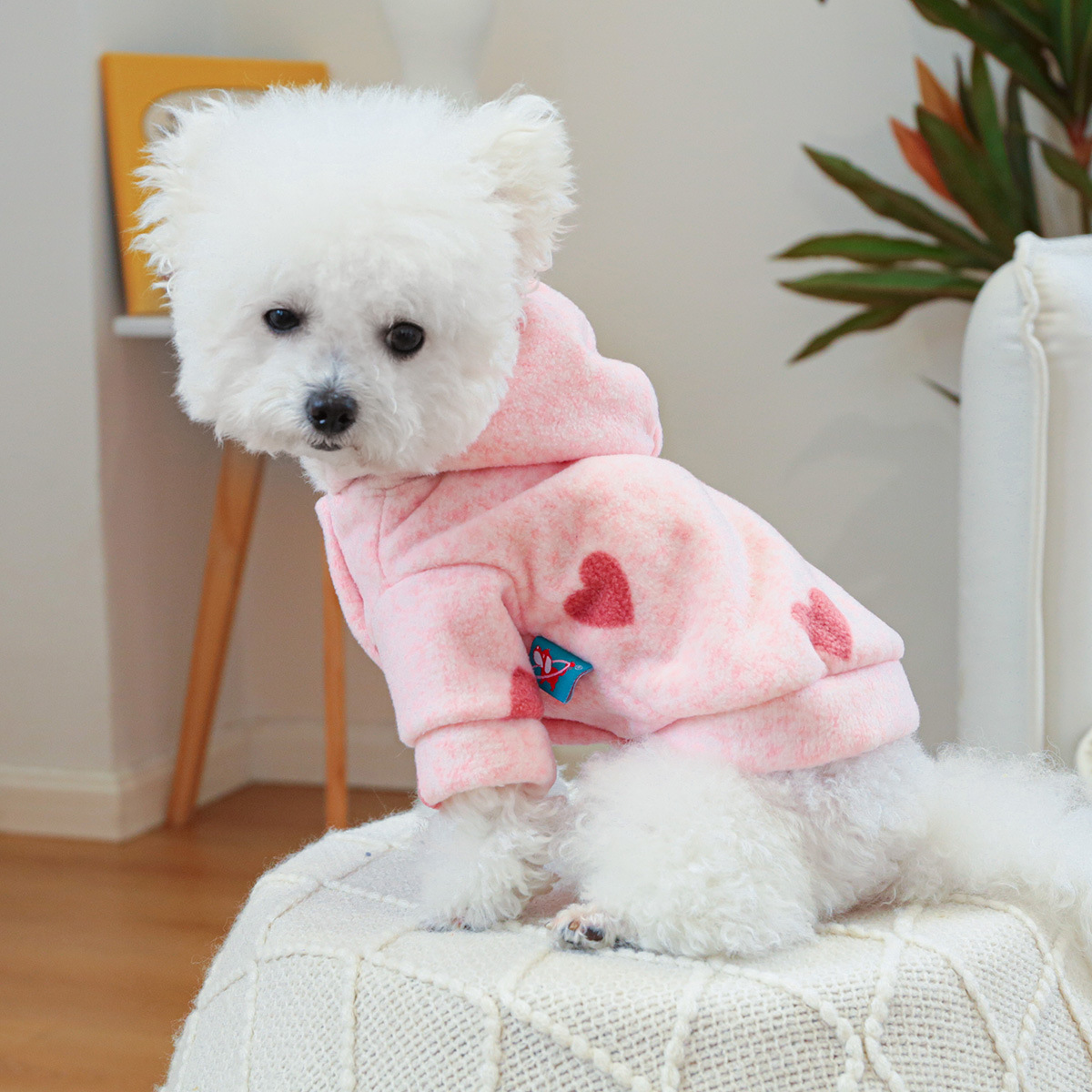 Pet Pink Love Hooded Sweatshirt Little Cat Base Coat Autumn Winter Love Hoodie Jacket Dog Clothes for Small Dogs Puppy Clothes