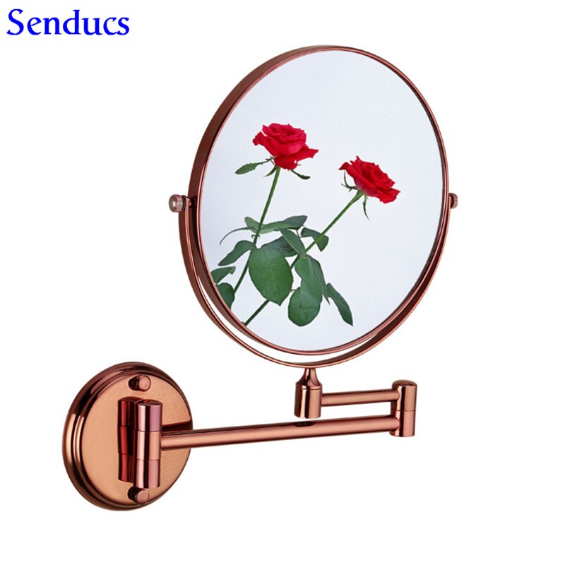 Senducs Gold Bathroom Mirror 8 Inch Brass Bath Mirror Of 3x Magnifying Mirror For Folding Bathrrom Mirrors: rose-gold