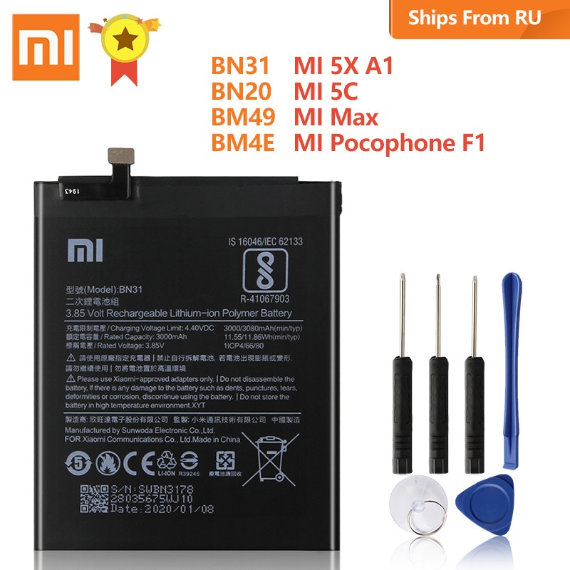 Xiao Mi Original Ersatz Batterie BN31 BN20 BM49 BM4E Für Xiaomi Mi 5X Mi5X A1 Redmi Hinweis 5A Mi 5C mi Max Mi Pocophone F1