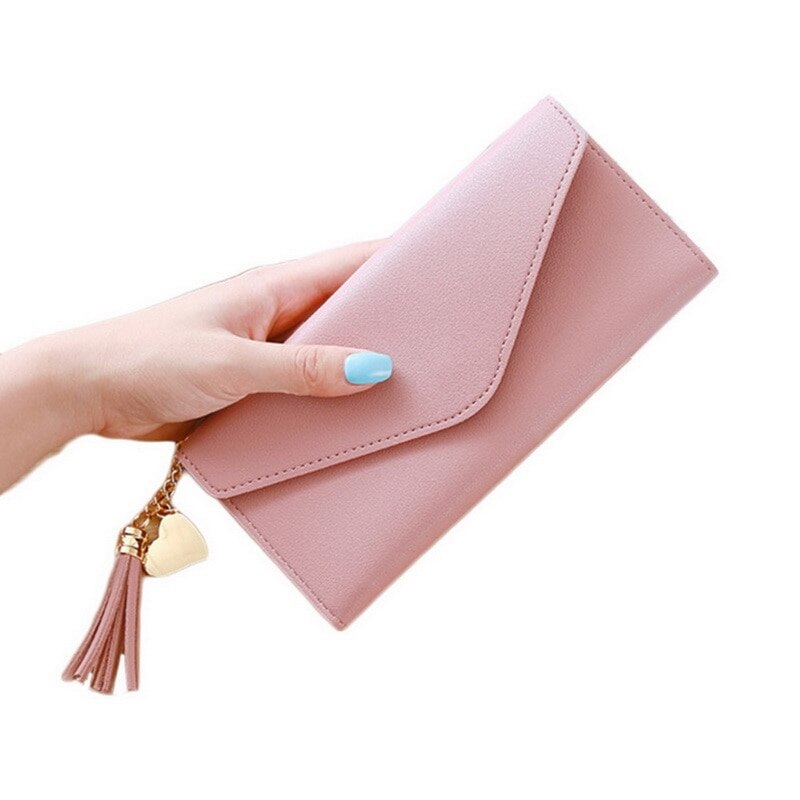 Women Long Wallet With Tassel Leather Cluths Multi-function Ladies' Card Holder Female Coin Purse Wallet: 2