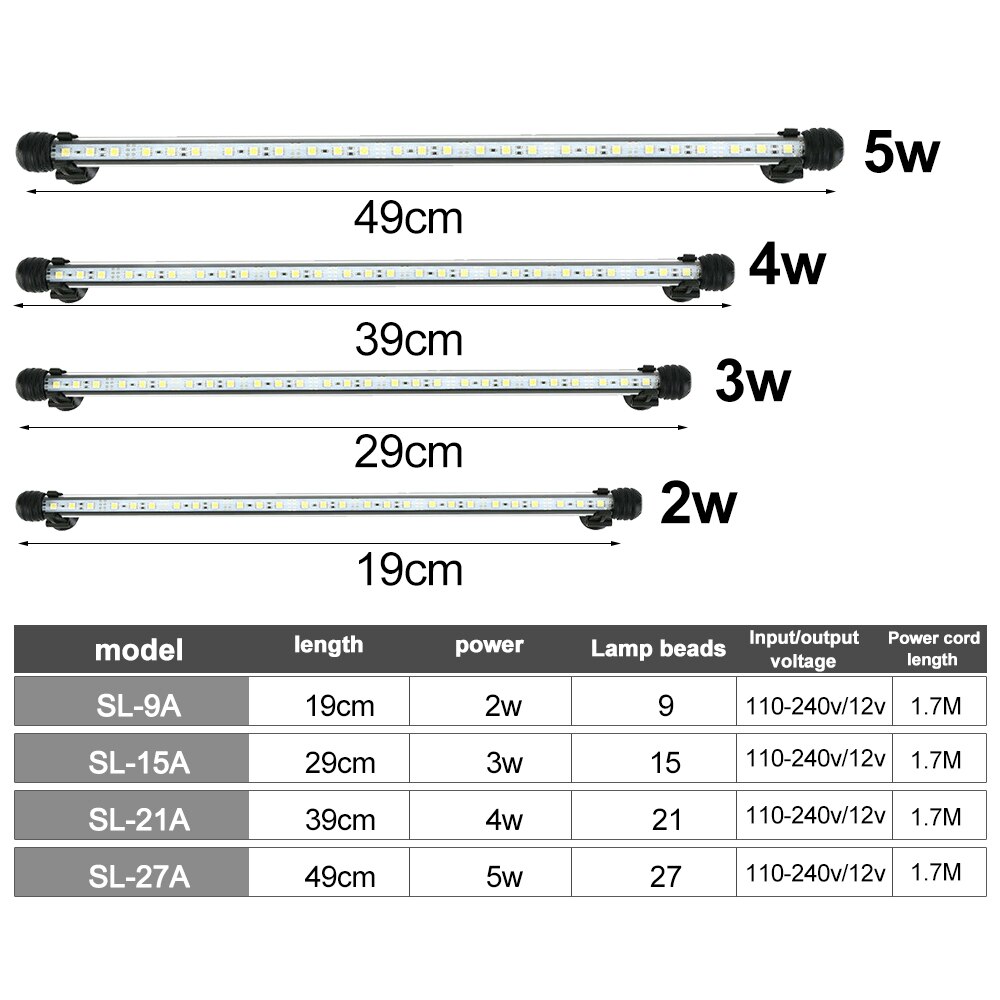 Waterproof LED Aquarium Lights Fish Tank Light Bar Blue/White 19CM Submersible Underwater Clip Lamp Aquatic Decor RGB light
