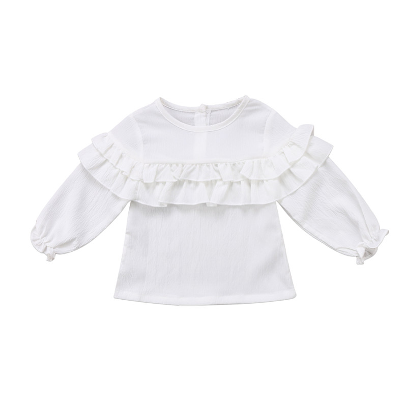 Frühling Kleinkind Neugeborenen Baby Mädchen Art Bluse Solide Rundhals Rüschen Mädchen oben Langarm Bluse Shirt: Weiß / 24M