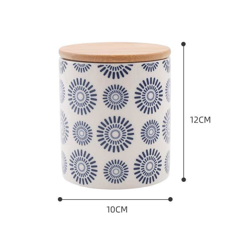 Retro Ceramic Storage Jars Kitchen Cupboard Grain Dispenser Desktop Blue and White Porcelain Relief Candy Jar Home Decoration: Default Title