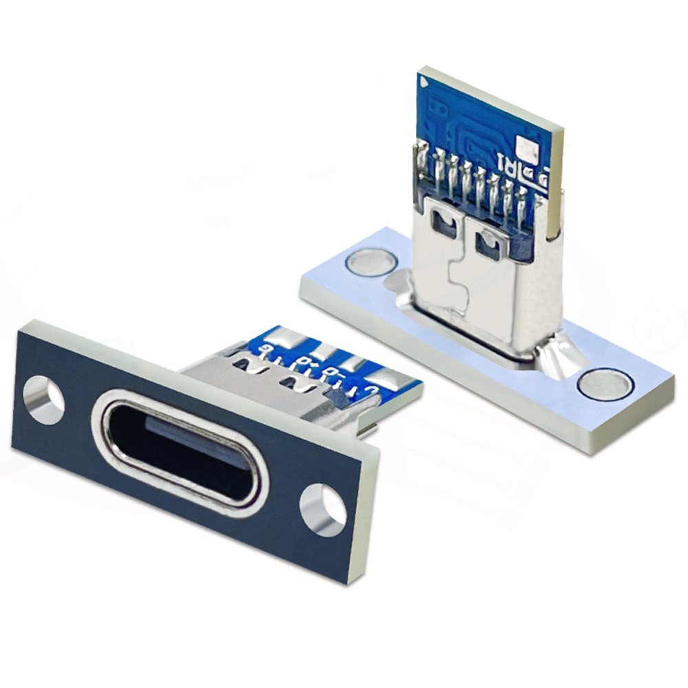 1-10 Uds conector USB tipo C 3,1 tipo C 2 pines 4 pines conector hembra puerto de carga USB 3,1 tipo C enchufe con placa de fijación de tornillo
