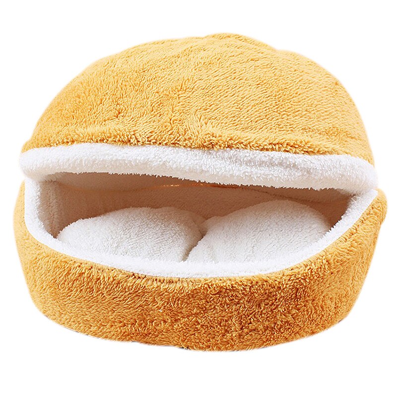 Suministros creativos y prácticos para mascotas, nido de vellón desmontable de doble uso, hamburguesa, Gato Berber, , fácil de transportar: Yellow