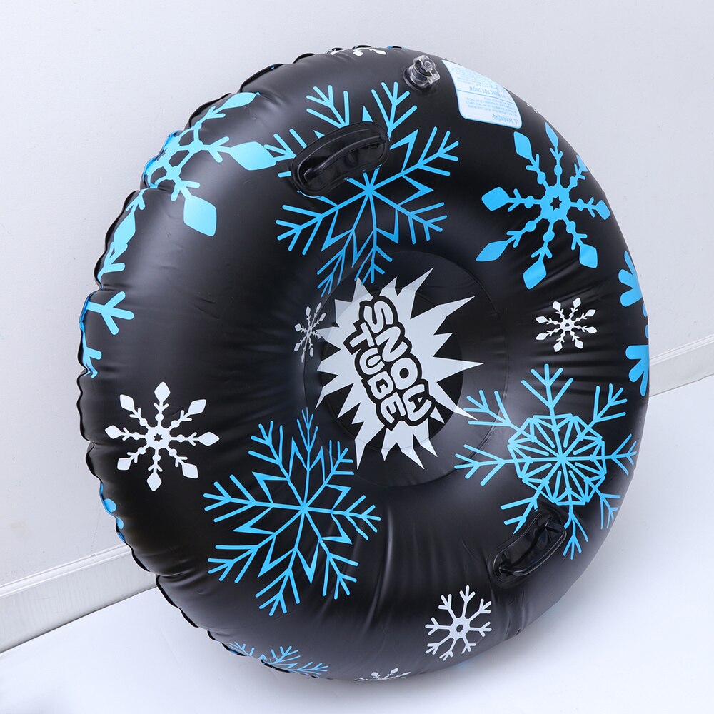 47 Inches Black Inflatable Snow Tube PVC Snowflake Printing Snow Sled Heavy Duty Circle for Skiing Skating and Snow Games