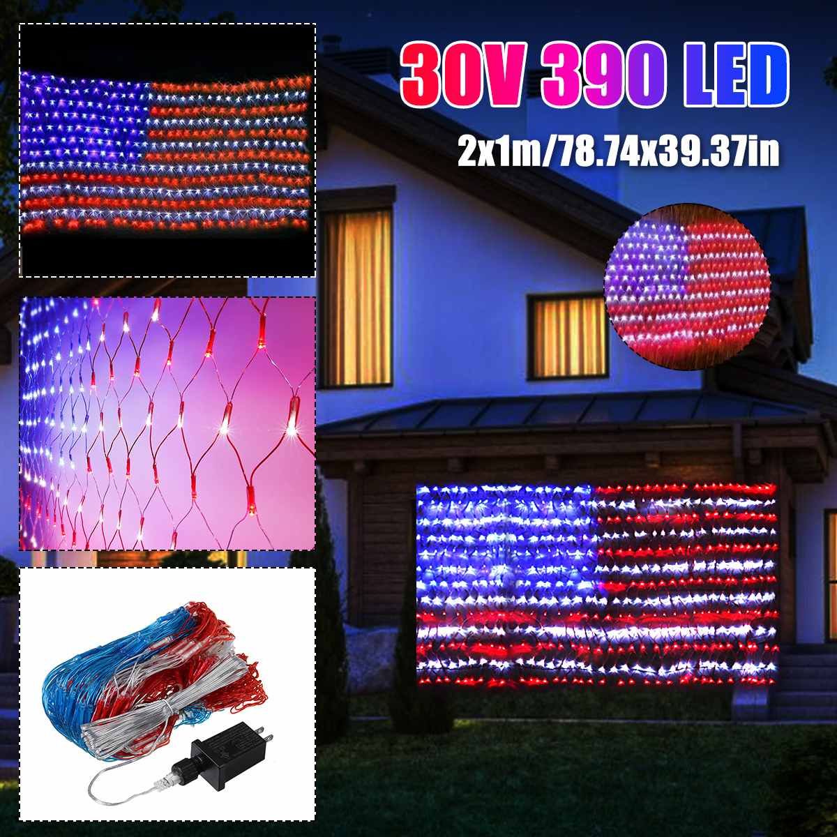 30V Amerikaanse Vlag 390 Led String Lights Grote Vlag Outdoor Verlichting Waterdichte Opknoping Ornamenten Led String Lights