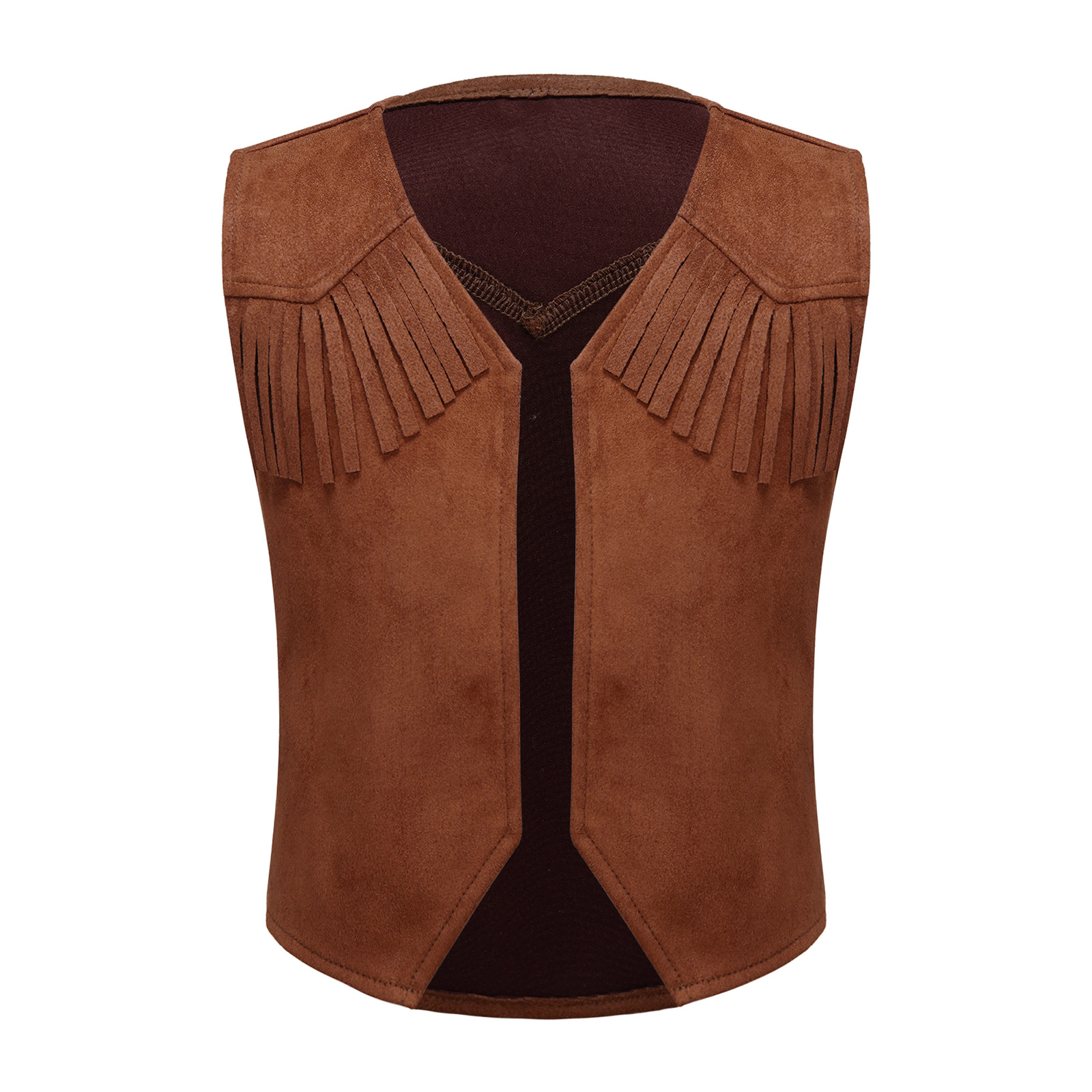 Ocidental Cowboy Cowgirl Vaqueira Colete Trajes, Casaco De Franja De Couro De Camurça Marrom, Halloween Carnaval Festa Cosplay Tops