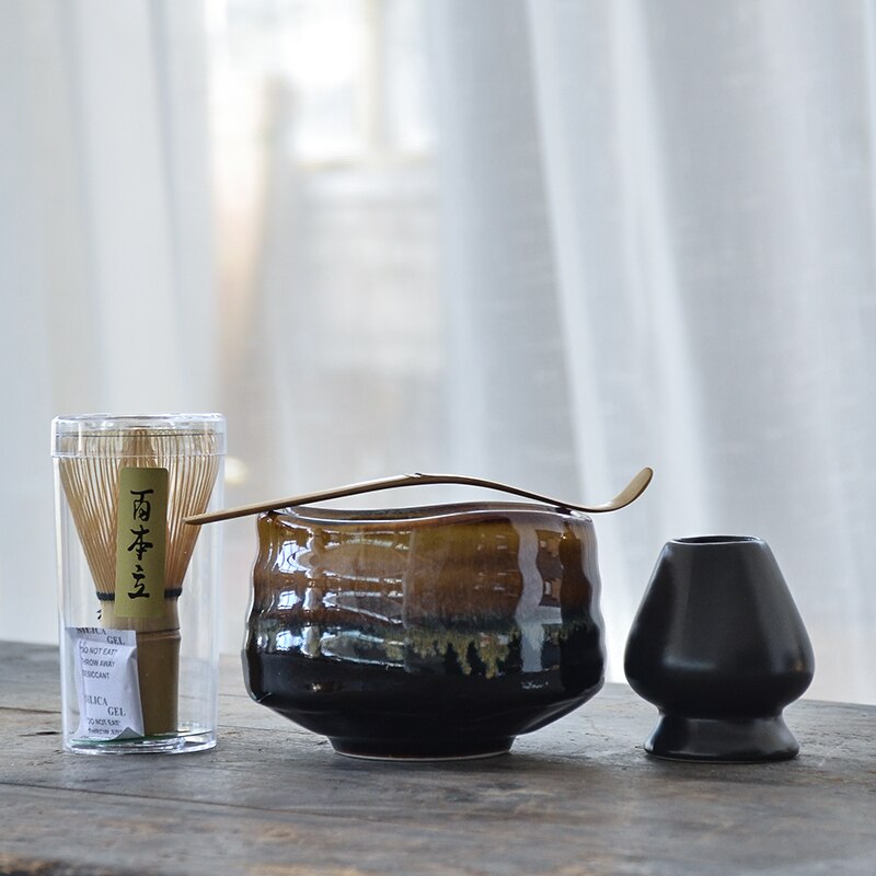 Tangpin tradisjonelle matchasett naturlig bambus matcha visp ceremic matcha bolle vispholder japanesetesett drinkware: B