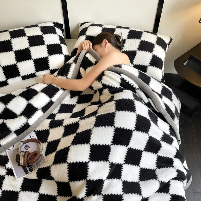 Couverture d'hiver chaude en peluche, Plaid de A, polaire de corail, douce et épaisse, pour canapé, simple, Double, couvre-lit en fourrure pour Couple
