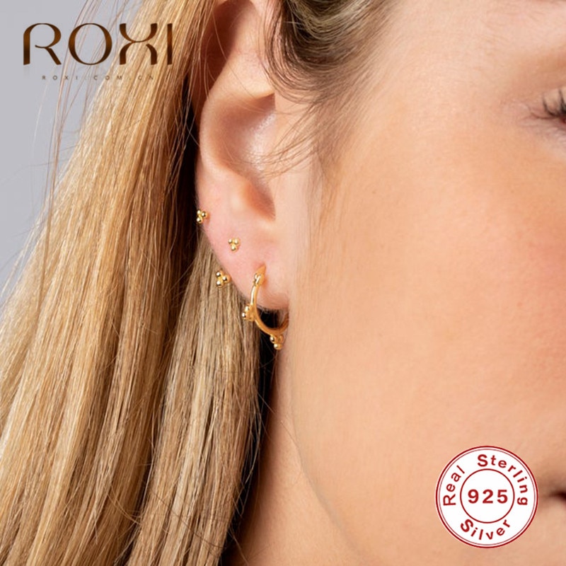 Roxi 925 sterling sølv tre kugleøreringe solsikke lille prik små øreringe brusk helix piercing ørering til kvinder