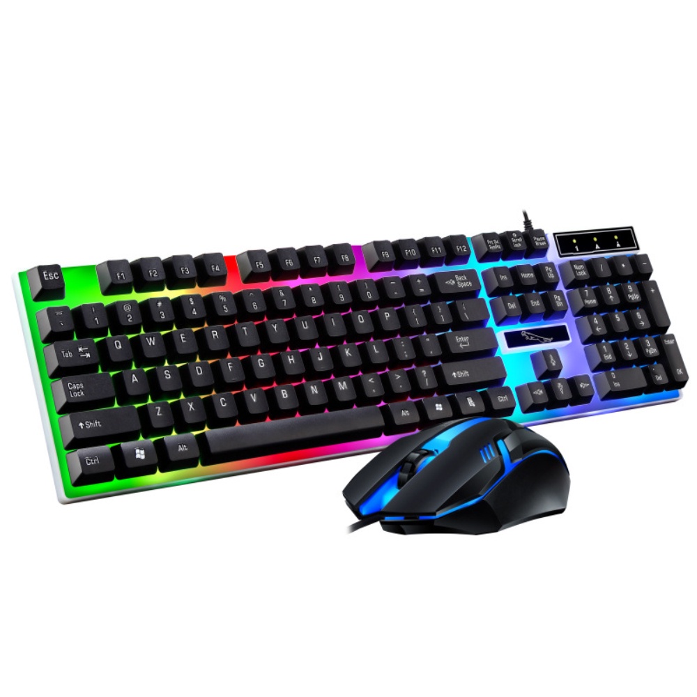 Gamer Keyboard And Mouse PC Gaming Keyboard RGB Backlit Keyboard Rubber Keycaps Wired English Keyboard Mouse Gamer Gaming Mouse: Black