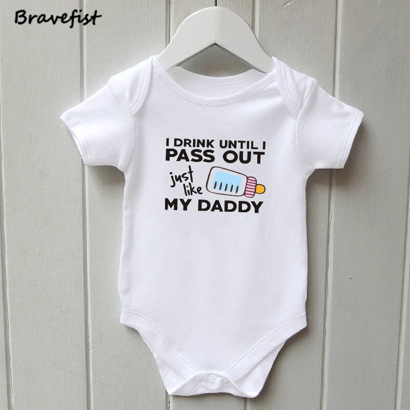 Summer Bodysuit White Baby Onesie Pass Out My Daddy Letter Print Short Sleeve Bodysuit Baby Newborn One Piece Child Jumpsuits: 3M