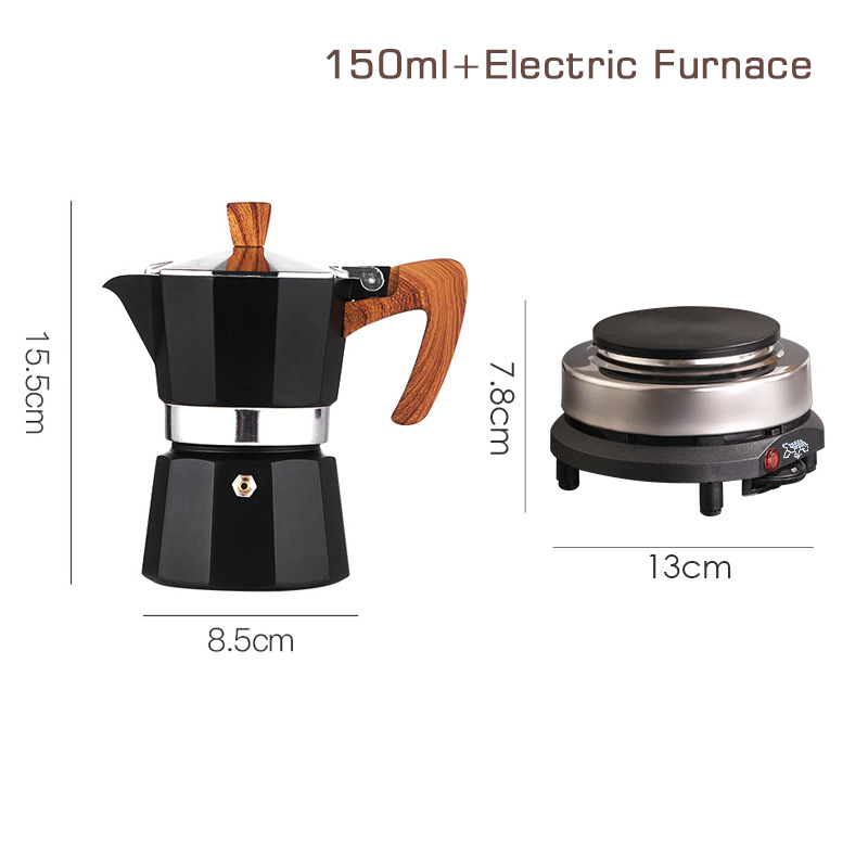 Przenośny ręcznie parzony ekspres do kawy kuchenka elektryczna zestaw dziesięciopunktowy zestaw do mokki do parzenia kawy w domu mała włoska ekstrakcja: Black Suit