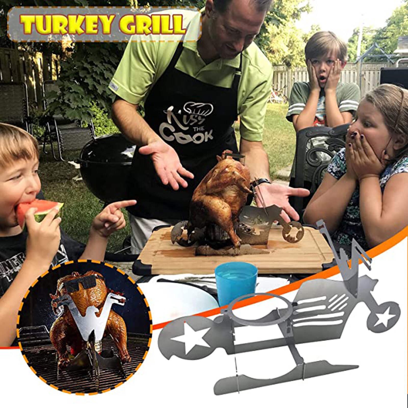 Draagbare Roestvrij Staal Grill Bier Kan Kip Stand Voor Camping Familie Verzamelen En Gebraden Rack GHS99