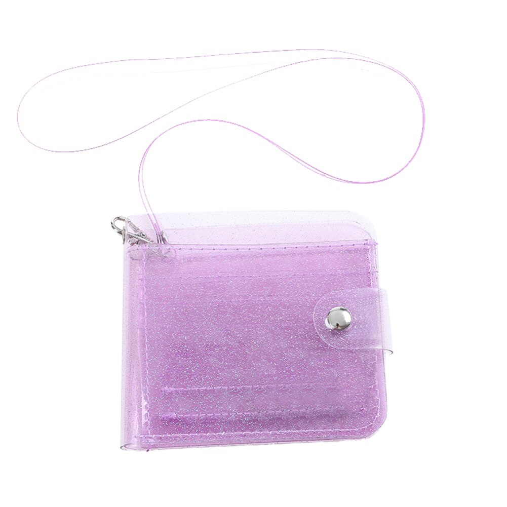 Monedero transparente de para mujer, monedero corto transparente de PVC con purpurina, estuche protector para tarjetas: Púrpura