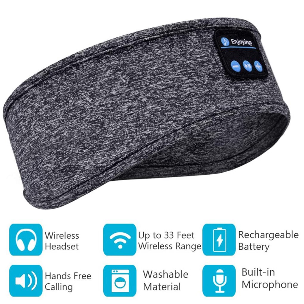 Fascia Bluetooth 5.0 Sport USB musica Wireless Running Head Band Sleeping Head Wear, nero/grigio