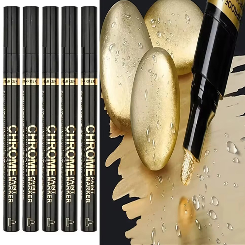 5/1 stücke Chrom Stift Marker Spiegel Wasserdichte Farbe Reparatur Für Rock Keramik Glas Metallic Gold/Silber 2mm Spitze: YELLOW