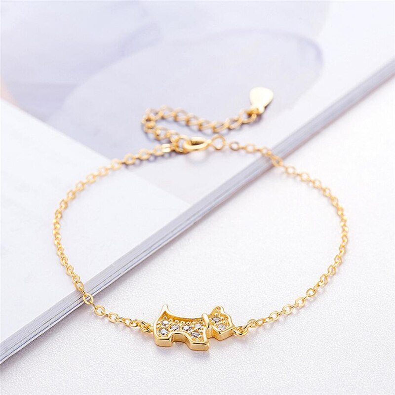 WYEAIIR-Pulseras ajustables de Plata de Ley 925 para mujer, PERRO DULCE de cachorro de circón exquisito Simple
