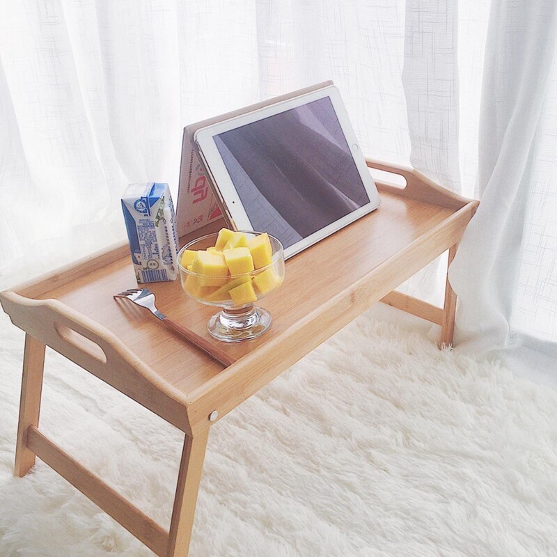 Foldable Wooden Bed Tray Breakfast Laptop Table Simple Dining Table Sofa Bed Dining Table With Handle Breakfast Table