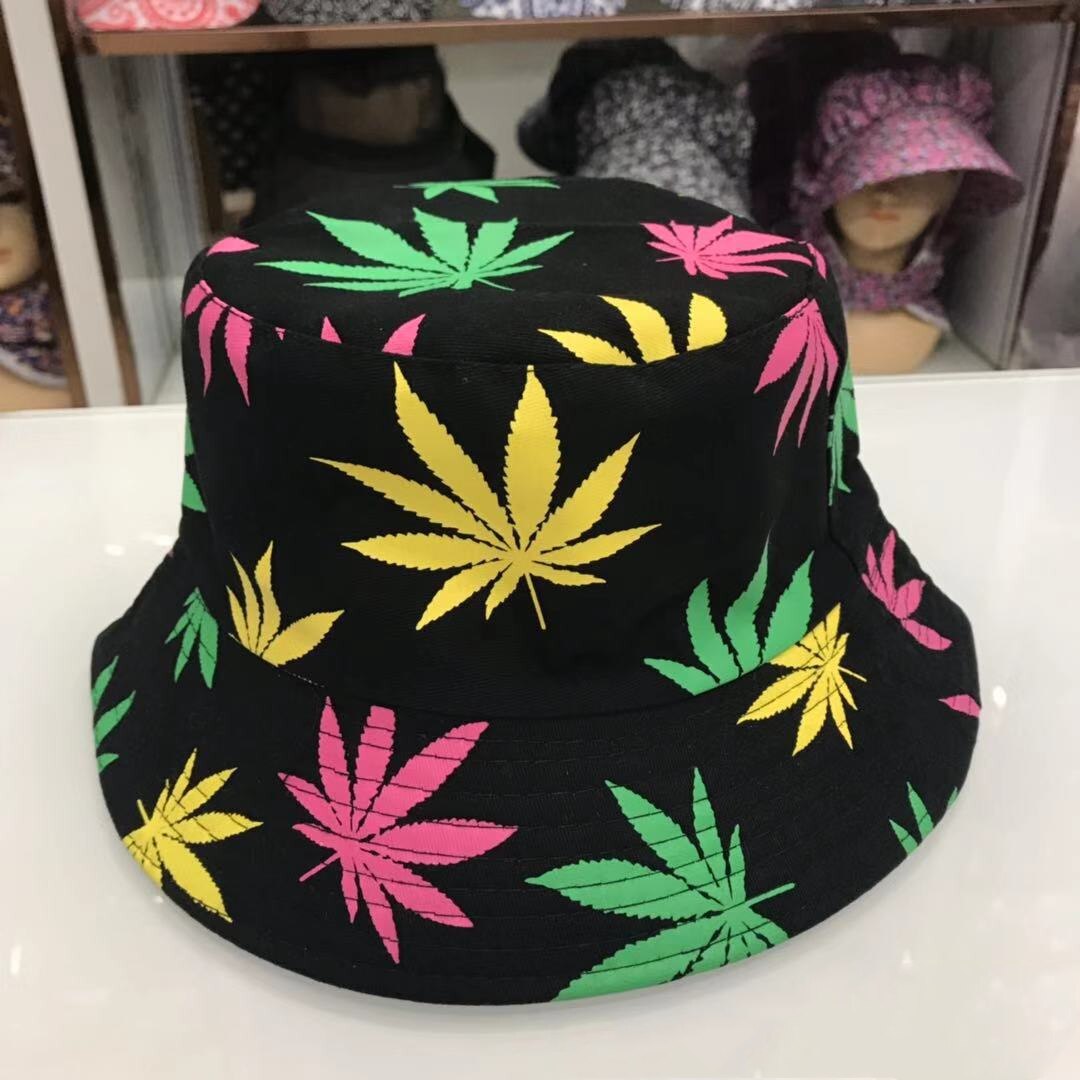1 pièces unisexe feuille d'érable impression Panama seau chapeau femmes hommes rue Hip Hop casquette Couple plat été feuille casquettes pêcheur chapeaux: C